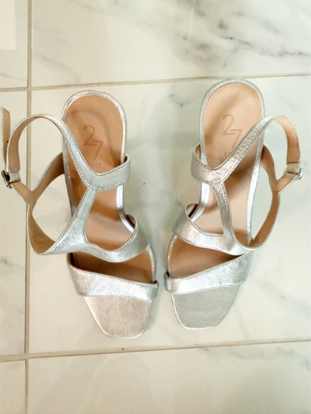 27 Edit Naturalizer Lanie Square Toe Metallic SILVER Leather Dress Sandal 7.5 - Picture 4 of 9